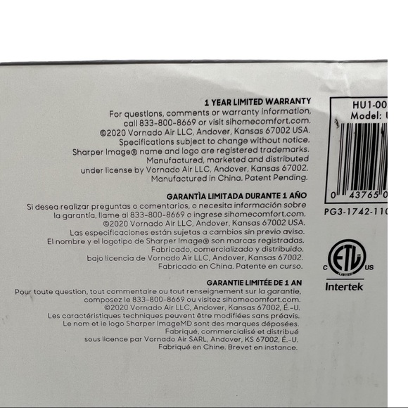 NEW Sharper Image HU1-0065-110 Ultrasonic Humidifier White 0.4 gallon - Picture 7 of 8